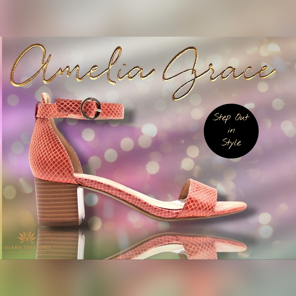Amelia Grace Tacee Women Size US 6.5M|EU 37 Coral Block Heel Ankle Strap Sandal